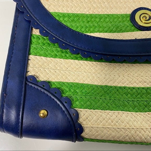 MUD PIE- striped  straw leather large clutch - Picture 2 of 6